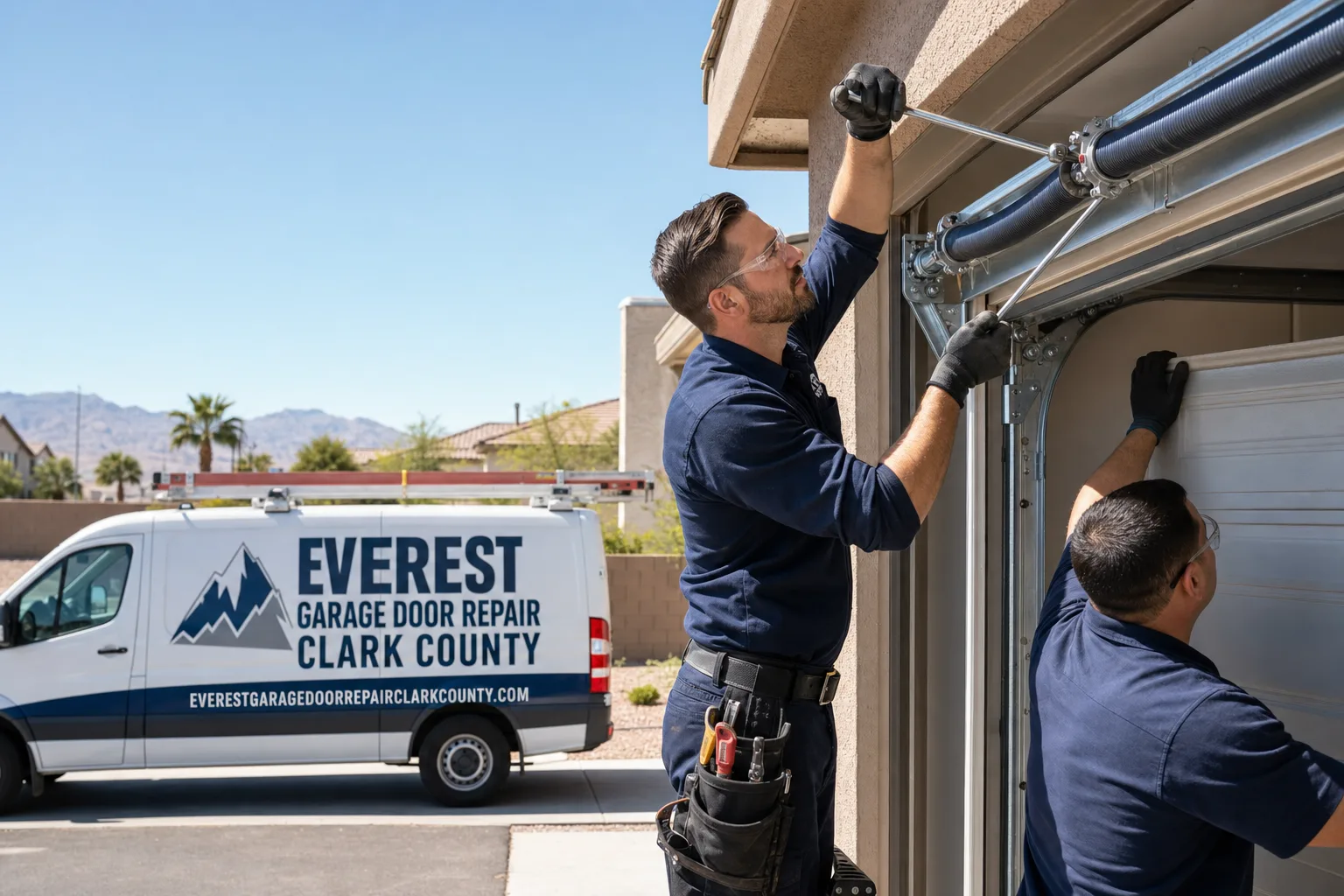 Everest Garage Door Repair Clark County service vehicle and crew in Clark County, NV